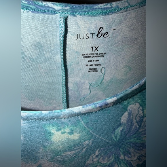 Just Be 1X Sleeveless Floral A-Line Dress blue,turquoise, mint and white —D - Picture 4 of 5